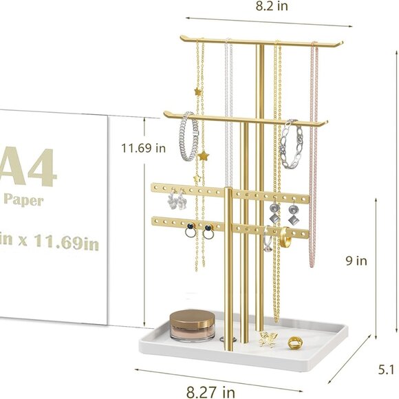 Modern Gold Jewelry Stand Tree Organizer for Women with 4 Drawers and Large Capa - Picture 2 of 7